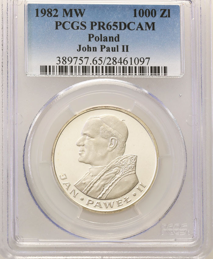 PRL. 1.000 złotych 1982 Jan Paweł II lustrzanka PCGS PR65 DCAM